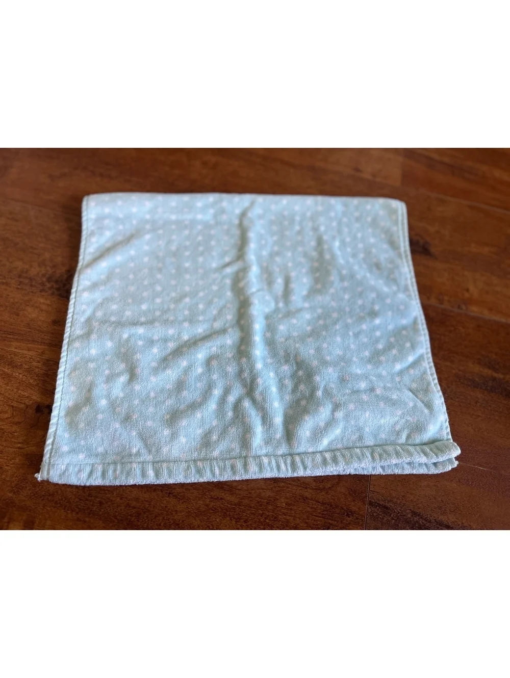 Light Blue Polka Dot Towel with Embroidered Rabbit and Floral Crown